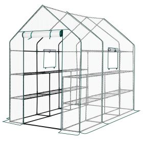 Large Walk-in Greenhouse with PE Cover & Side Windows, 12-Shelf Indoor Outdoor Portable Greenhouse for Garden Backyard, 56 x 85 x 77", White