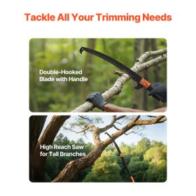 Manual Pole Saw, 4.46-26.4 ft Extendable Tree Pruner, Sharp 65Mn Steel Blade, Lightweight Fiberglass Handle Pole