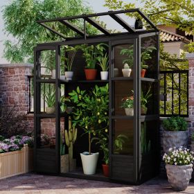 78-inch Wooden Greenhouse Cold Frame with 4 Independent Skylights and 2 Folding Middle Shelves, Walk-in Outdoor Greenhouse (Material: Wood, Color: BLACK)